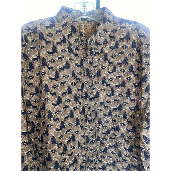 North River Outfitters Brown Corduroy Deer And Tree Print Large L/S Mens Shirt - Picture 1 of 7